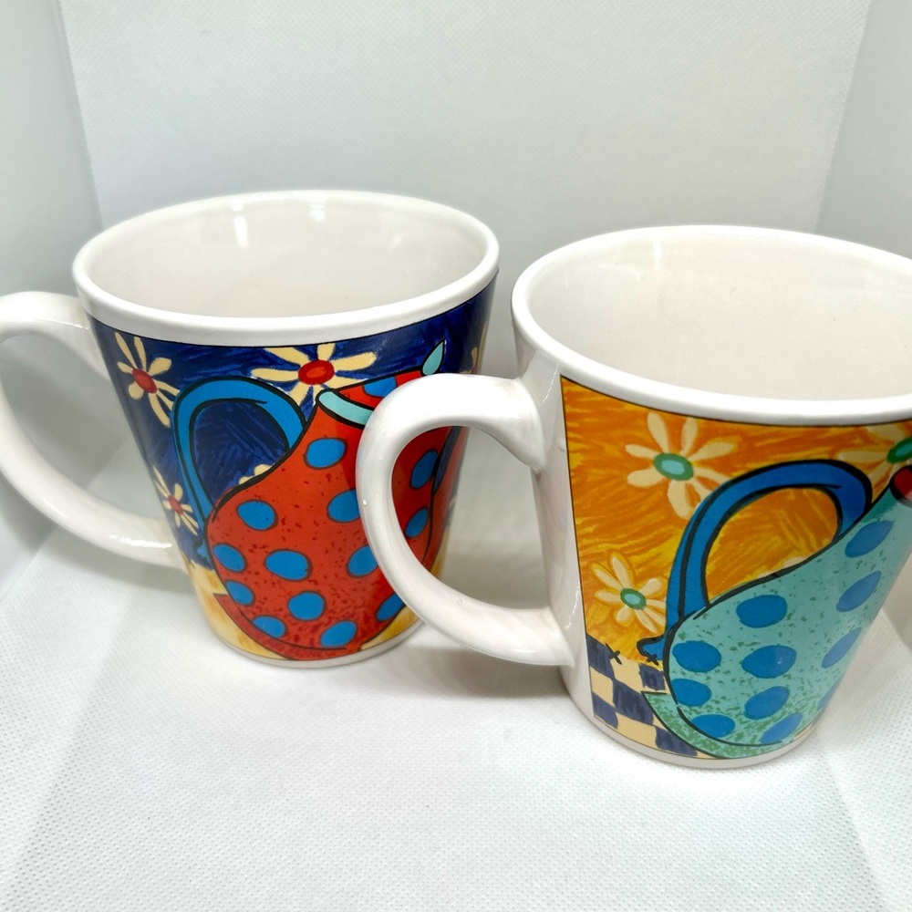Artistic Watering Can Mug Set of 2- Blue and Orange